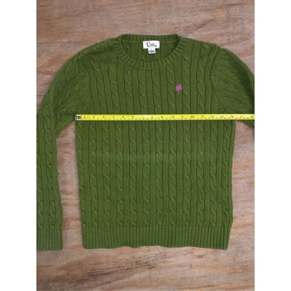 LILLY PULITZER Vintage Lime Green Cable Knit Palm Crewneck Sweater, Sz Small - Picture 7 of 8
